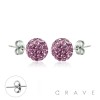 PAIR OF 316L SURGICAL STEEL STUD EARRINGS WITH LIGHT PURPLE COLOR CRYSTAL FERIDO BALLS ON POST