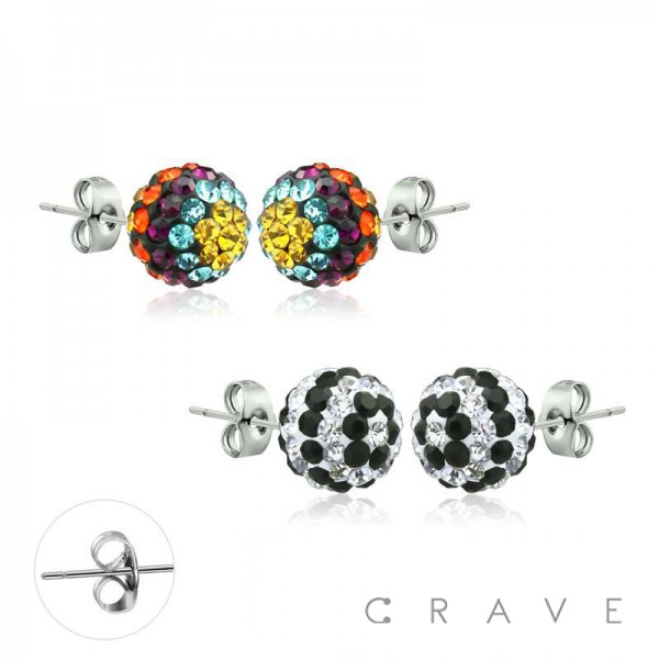 PAIR OF 316L SURGICAL STEEL STUD EARRING WITH 8MM STRIPE MULTI COLOR FERIDO BALLS ON POST