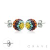 PAIR OF 316L SURGICAL STEEL STUD EARRING WITH 8MM STRIPE MULTI COLOR FERIDO BALLS ON POST