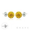 PAIR OF 316L SURGICAL STEEL STUD EARRINGS WITH YELLOW CRYSTAL FERIDO BALLS ON POST