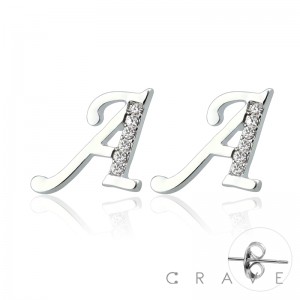PAIR OF ALPHABET LETTERS A TO Z STUD EARRINGS W/ CUBIC ZIRCONIA