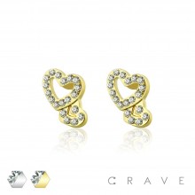 PAIR OF DOUBLE PAVE HEART CUBIC ZIRCONIA STUD EARRINGS