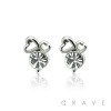 PAIR OF DOUBLE OPEN HEART STUD EARRINGS WITH ROUND CZ ACCENTS