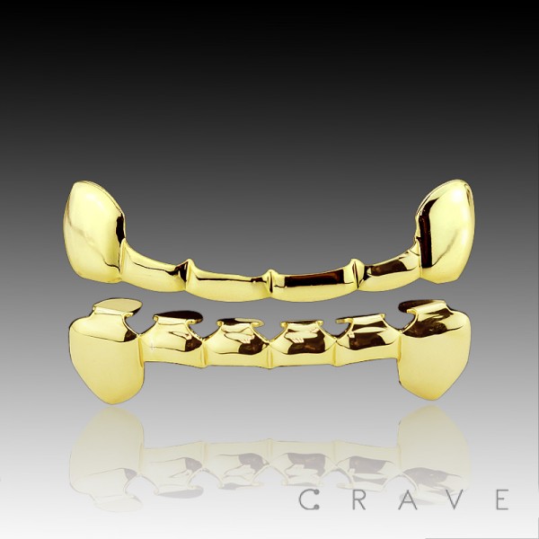 GOLD GRILLZ 6 TEETH MOUTH TOP & BOTTOM HIP HOP BLING GRILLS CAPS
