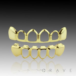 OPEN FACE GOLD GRILLZ 6 TEETH MOUTH TOP & BOTTOM HIP HOP BLING