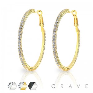 PAIR OF 18K GOLD PLATED CRYSTAL RHINESTONE PAVE HOOP EARRING