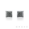 PAIR OF GEM PAVED SQUARE STAINLESS STEEL PIN EARRING