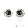 PAIR OF ROUND GEM PAVED W/ CENTERED CZ STAINLESS STEEL PIN EARRING