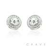 PAIR OF ROUND GEM PAVED W/ CENTERED CZ STAINLESS STEEL PIN EARRING