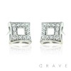 PAIR OF STAINLESS STEEL PIN GEM PAVED CURVED SQUARE STUD EARRING