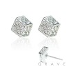 PAIR OF STAINLESS STEEL PIN GEM PAVED FLAT DICE STUD EARRING