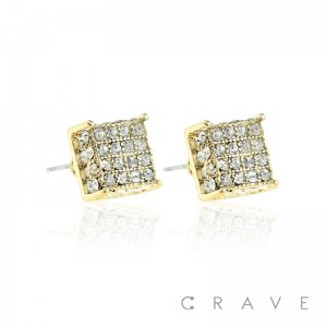 PAIR OF STAINLESS STEEL PIN GEM PAVED SQUARE STUD EARRING