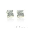 PAIR OF STAINLESS STEEL PIN GEM PAVED SQUARE STUD EARRING