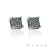 PAIR OF STAINLESS STEEL PIN GEM PAVED SQUARE 3 DIMENSION EARRING