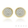 PAIR OF STAINLESS STEEL PIN GEM PAVED ROUND CIRCLE STUD EARRING