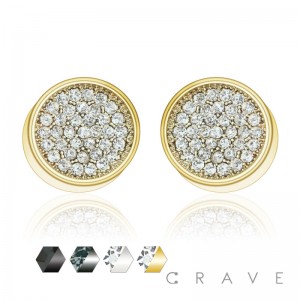 PAIR OF STAINLESS STEEL PIN GEM PAVED ROUND CIRCLE STUD EARRING