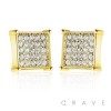 PAIR OF STAINLESS STEEL PIN GEM PAVED SQUARE CROWN EDGE EARRING