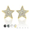 PAIR OF STAINLESS STEEL PIN GEM PAVED STAR STUD EARRING