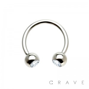 316L SURGICAL STEEL HORSESHOE WITH CLEAR SINGLE GEM (external thread)