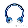 COLOR PVD OVER 316L SURGICAL STEEL HORSESHOE WITH CLEAR GEM BALLS