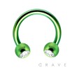 COLOR PVD OVER 316L SURGICAL STEEL HORSESHOE WITH CLEAR GEM BALLS