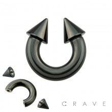 BLACK PVD PLATED OVER 316L SURGICAL STEEL INTERNALLY THREADED HORSESHOE WITH SPIKE