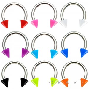 316L SURGICAL STAINLESS STEEL HORSESHOE WITH SOLID COLORED ACRYLIC SPIKES