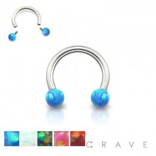 316L SURGICAL STEEL INTERNALLY THREADED HORSESHOE WITH SYNTHETIC OPAL