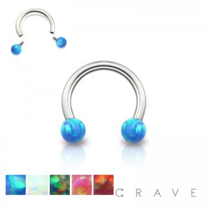 316L SURGICAL STEEL INTERNALLY THREADED HORSESHOE WITH SYNTHETIC OPAL