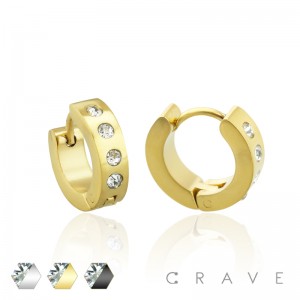 PAIR OF STAINLESS STEEL UNISEX MULTI GEMMED HUGGIE/HOOP EARRINGS