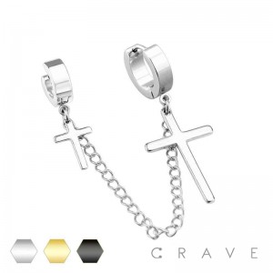 (1 PIECE)316L STAINLESS STEEL DOUBLE HOOP HUGGIE CROSS LINK CHAIN CONNECTOR CARTILAGE EARRING(1 PIECE)