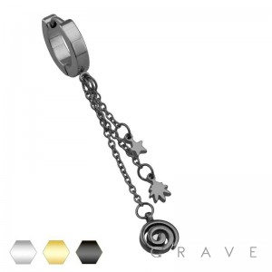 316L STAINLESS STEEL SPIRAL AND STAR DANGLE HUGGIE/HOOP EARRING