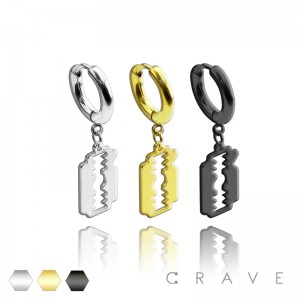 PAIR OF 316L STAINLESS STEEL HUGGIE/HOOP EARRINGS WITH BLADE DANGLE