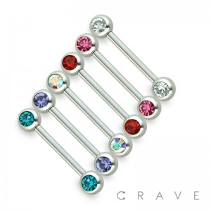 DOUBLE FRONT FACING GEM 316L SURGICAL STEEL BARBELL/NIPPLE BAR