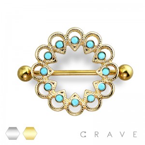 316L SURGICAL STEEL TRIBAL STONE EMBEDDED NIPPLE SHIELD