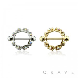 GEM EMBEDDED FILIGREE 316L SURGICAL STEEL NIPPLE SHIELD