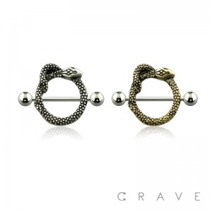 316L SURGICAL STEEL BURNISH GOLD TONE SNAKE REPTILE NIPPLE SHIELD