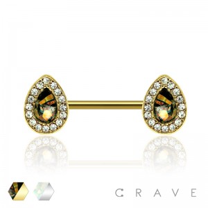 TEARDROP OPAL GEM PAVED 316L SURGICAL STEEL NIPPLE BAR