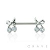 TIE RIBBON WITH CLEAR CZ ENDS 316L SURGICAL STEEL BARBELL NIPPLE BAR