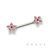TWO TONE COLOR CZ FLOWER ENDS 316L SURGICAL STEEL BARBELL NIPPLE BAR
