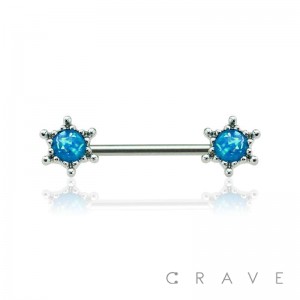 OPAL SUNBURST 316L SURGICAL STEEL NIPPLE BAR