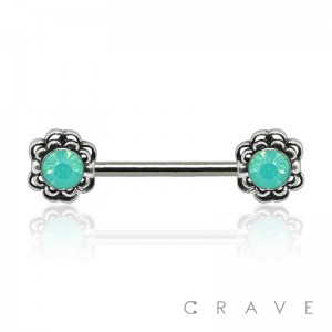 GREEN OPAL 316L SURGICAL STEEL NIPPLE BAR