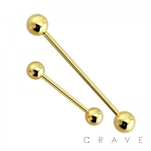 GOLD PVD PLATED OVER 316L SURGICAL STEEL BARBELL (external thread)