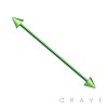 GREEN PVD PLATED OVER 316L SURGICAL STEEL INDUSTRIAL BARBELL WITH SPIKES