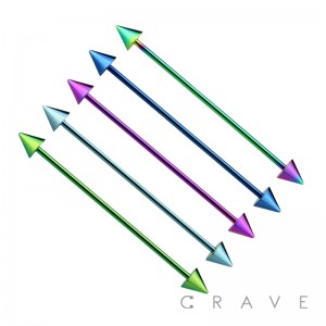 PVD PLATED OVER 316L SURGICAL STEEL INDUSTRIAL BARBELL WITH SPIKES (external thread)