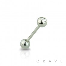 316L SURGICAL STEEL BASIC BARBELL WITH CLEAR GEM BALLS (14GA, 16G)