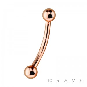 ROSE GOLD PVD PLATED OVER 316L SURGICAL STEEL EYEBROW WITH BALLS (external thread)