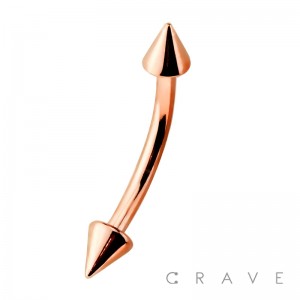 ROSE GOLD PLATED OVER 316L SURGICAL STEEL EYEBROW WITH SPIKES (external thread)