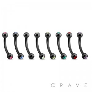 BLACK IP OVER 316L SURGICAL STEEL WITH GEM BALLS (external thread)