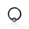 BLACK PVD PLATED CAPTIVE BEAD RING WITH GEM BALL